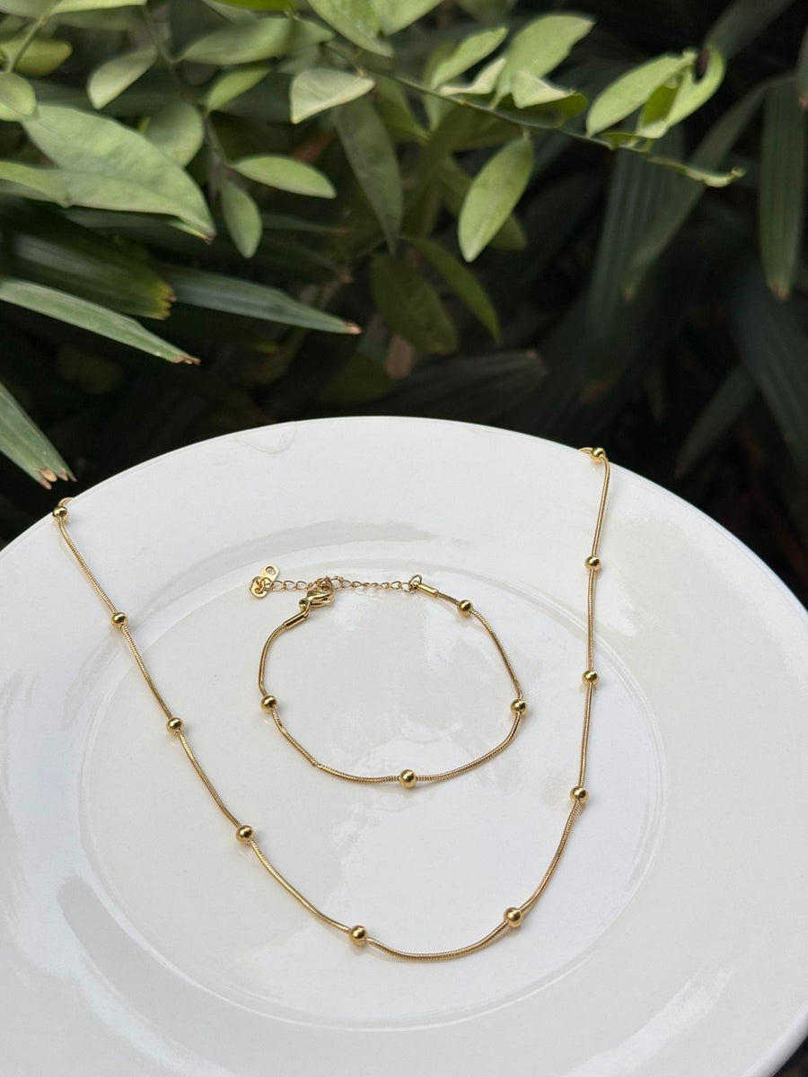 Golden Bead Necklace & Bracelet Set