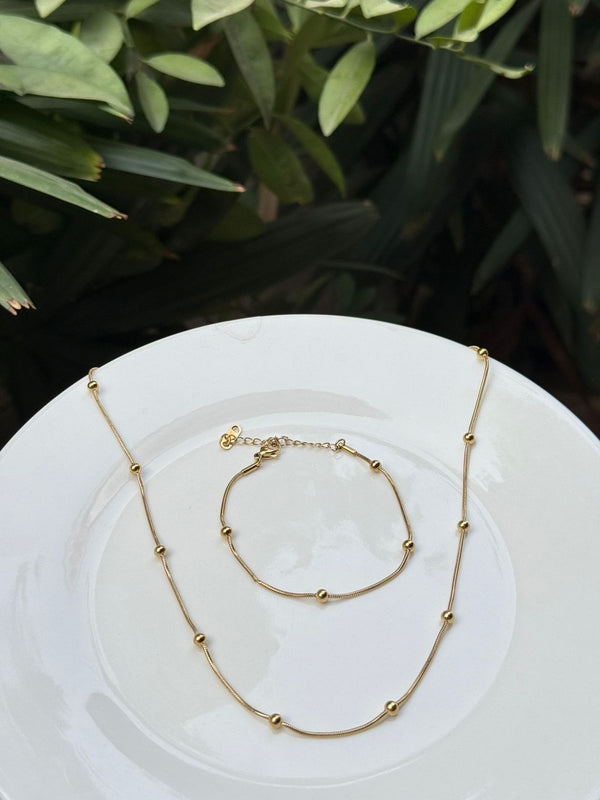 Golden Bead Necklace & Bracelet Set